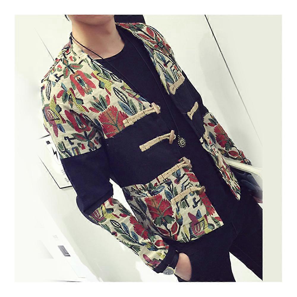 Splicing Floral Jacket Plate Button Man Coat