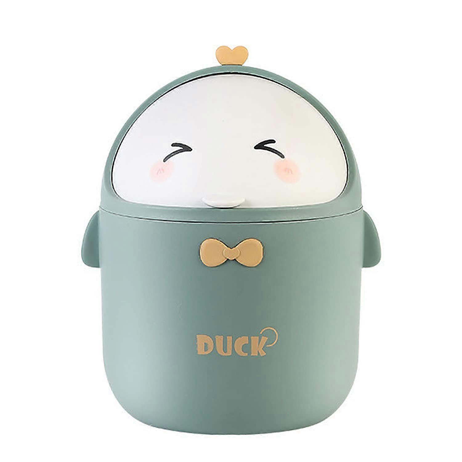 Mini Desktop Trash Can With Lid, Portable Cute Cartoon Style Trash Can, Office Trash Can, Small Bathroom Trash Can (Green)