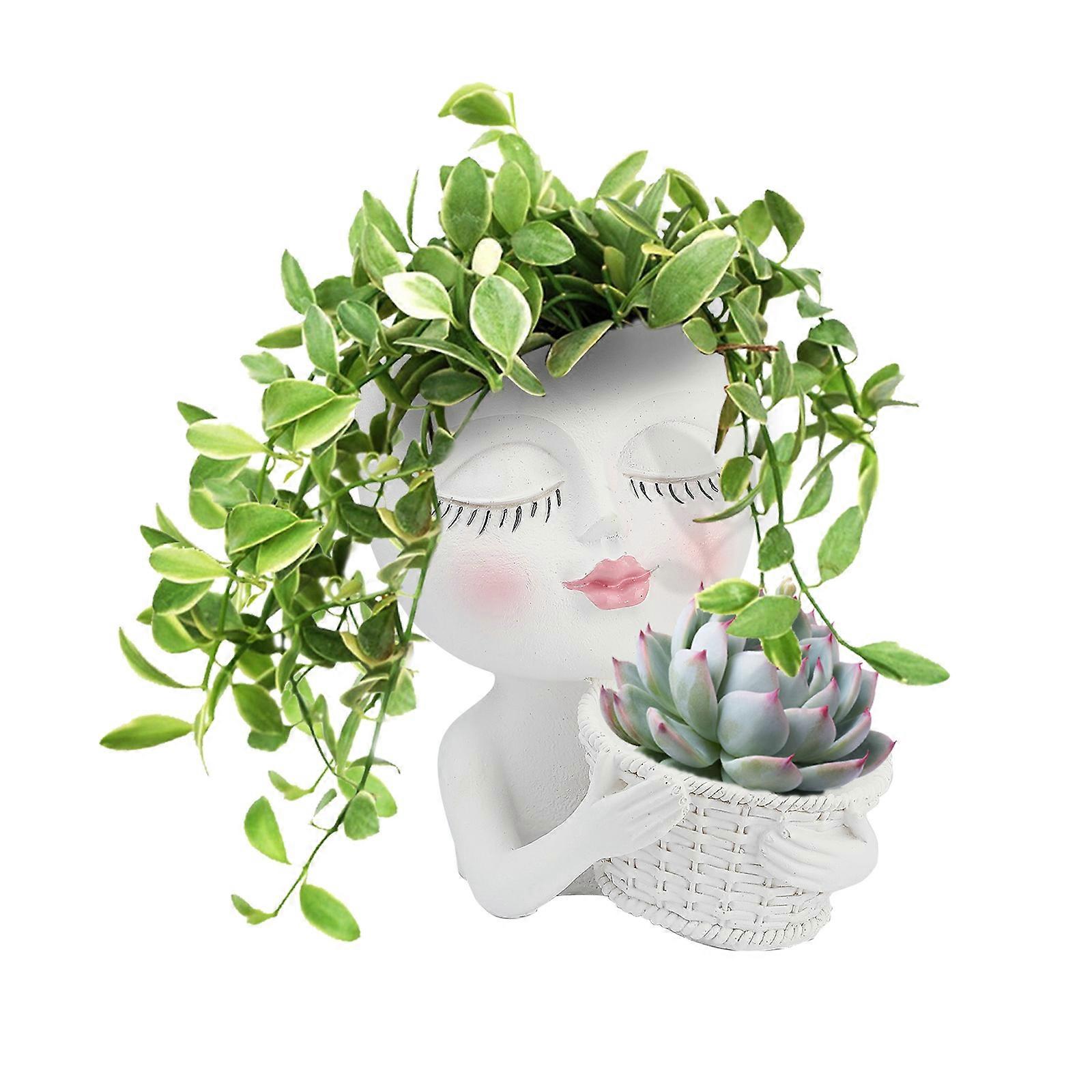 Face Head Planter Succulent planta vaso de flores recipiente de resina com orifícios de drenagem