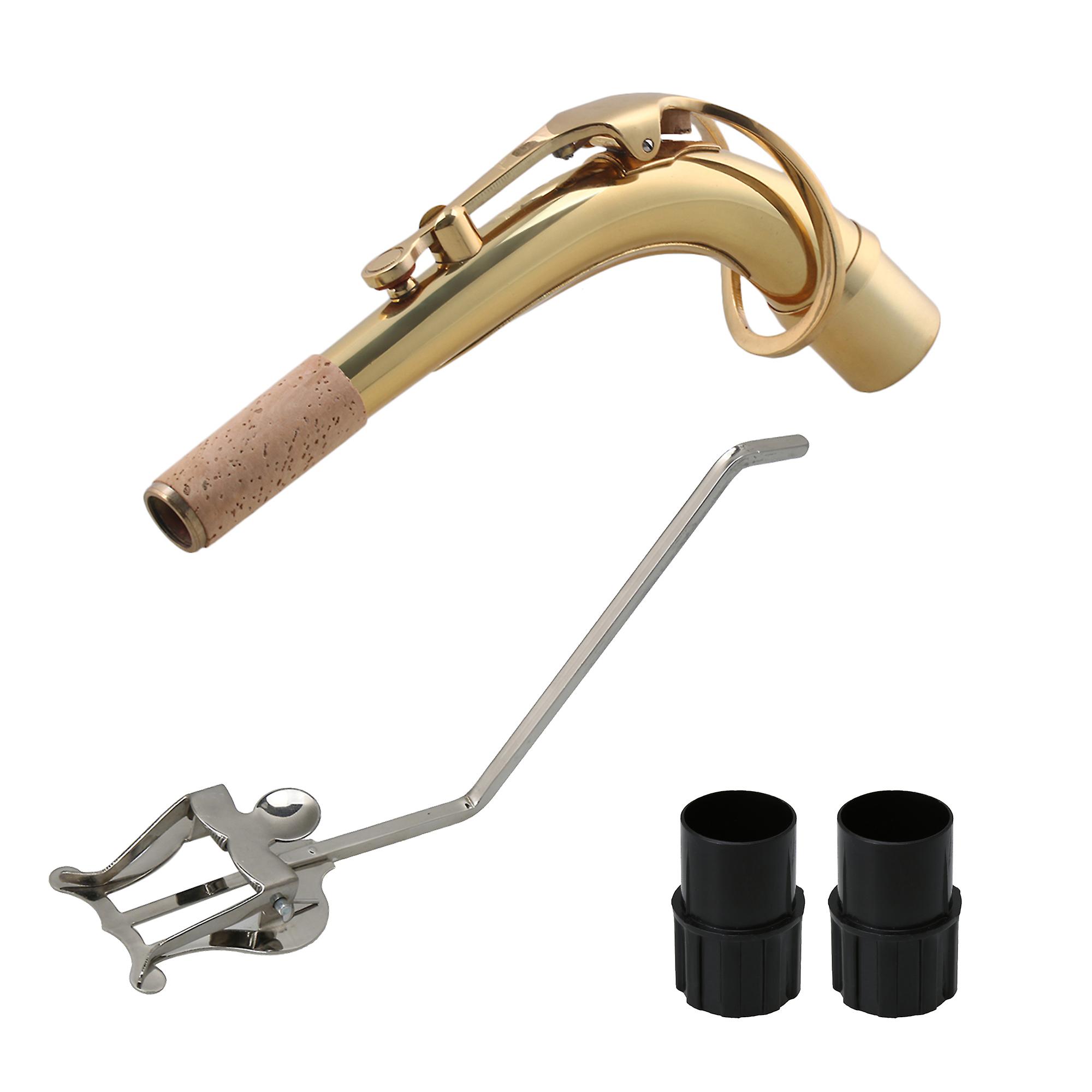 Brass Alto Elbow Bend Neck with Sax End Plug and Band Clamp-On Holder