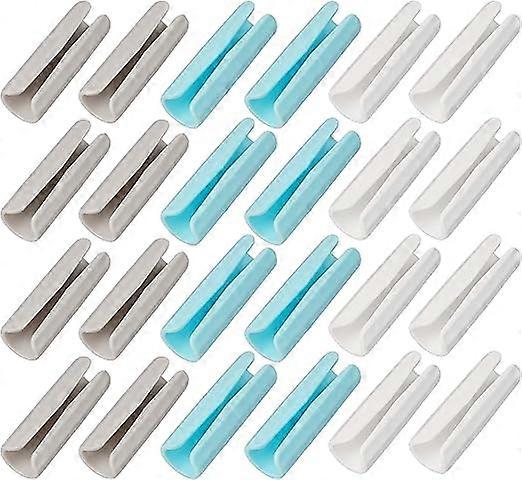 24 cylindrical bed sheet clips (white, blue, gray), plastic sheet clips, sheet fasteners, mattress clips, used to keep the sheets tightly attached