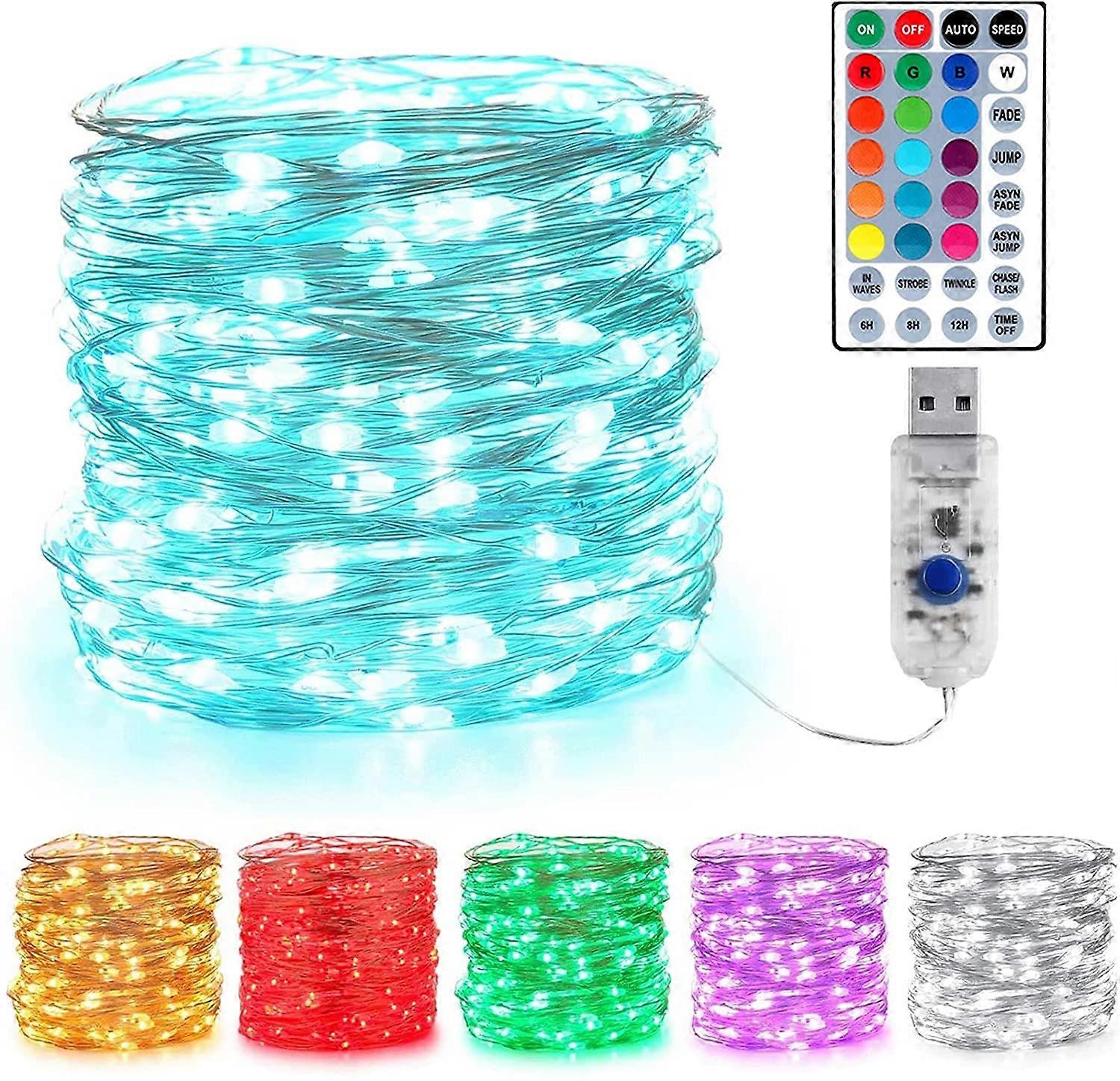 أضواء خرافية ملونة ، 10 م 100 LED USB 16 أضواء خرافية متغيرة متعددة الألوان أضواء خرافية داخلية فضية للتحكم عن بعد