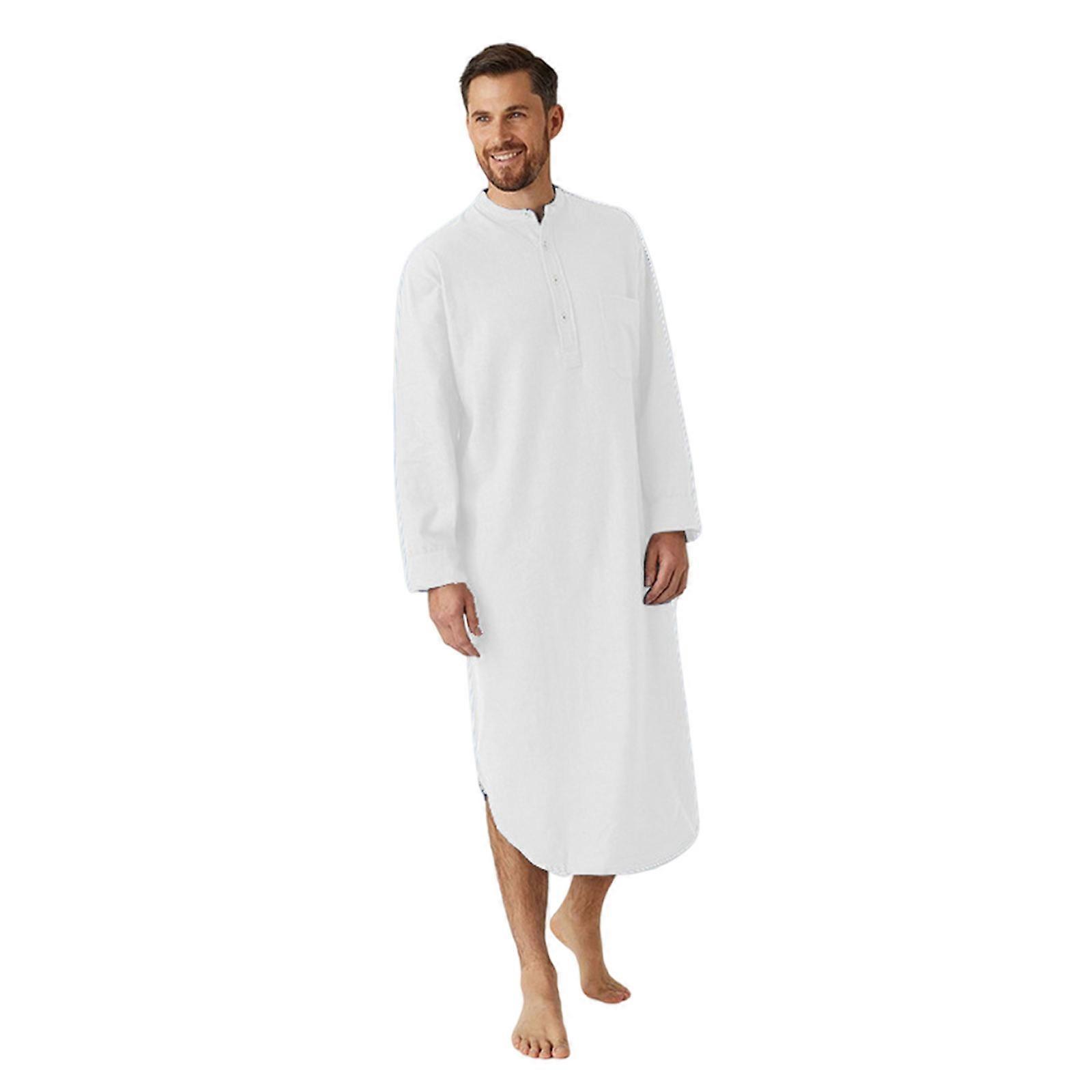 Geleneksel Müslüman Bornoz Erkekler Robe w / Uzun Kollu Henley Gecelik Loungewear