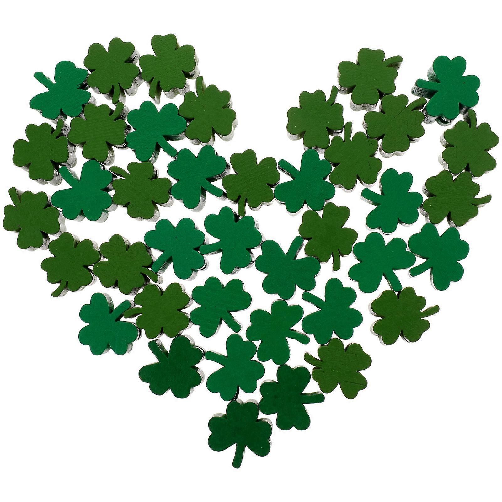 40PCS DIY Wooden Beads Shamrock Clover Loose Beads with Hole for Crafts Making