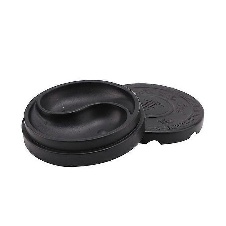 Practical Calligraphy Inkstone Tai Ji Shape Inkslab Round Inkstone with Lid