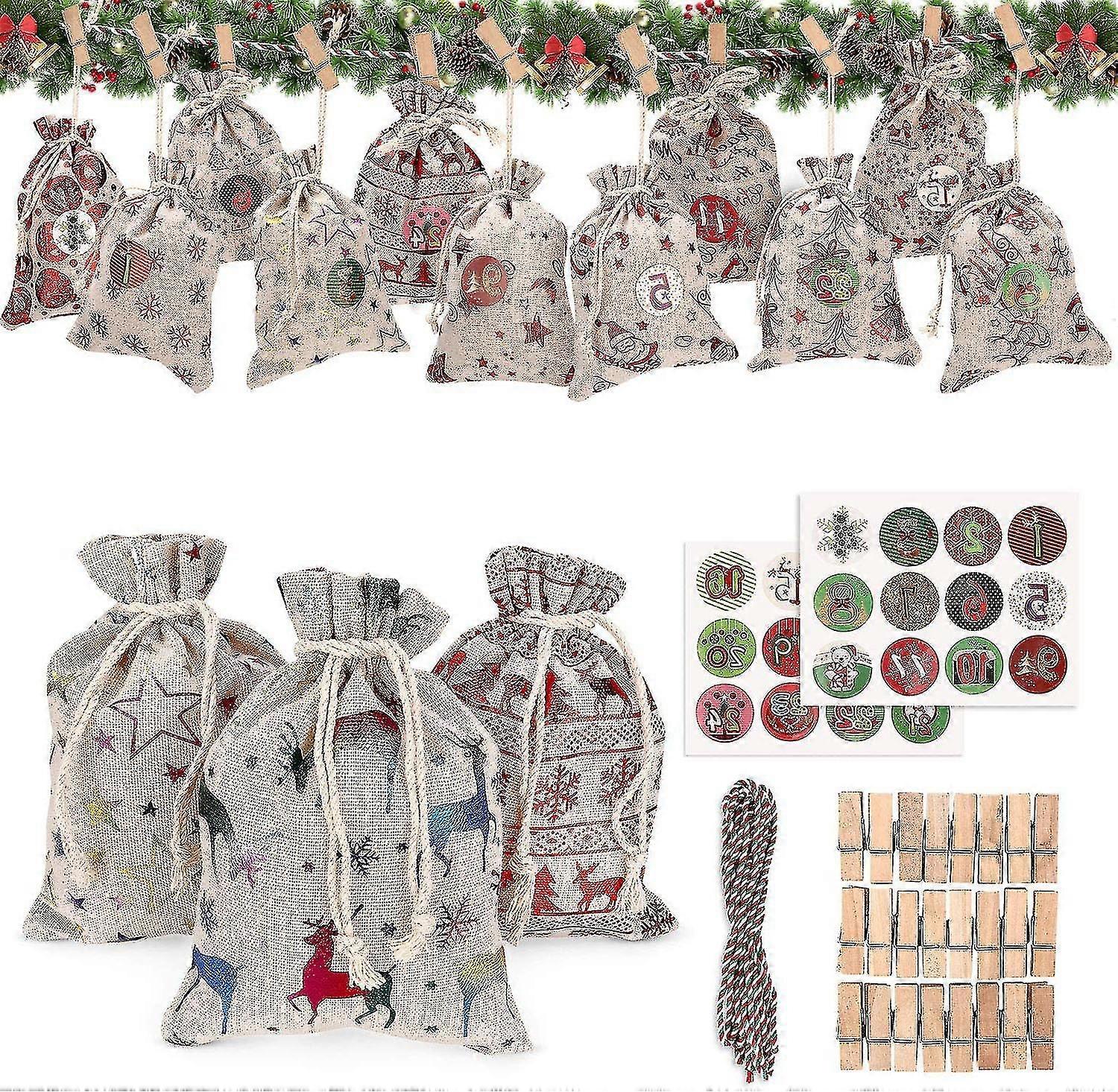 Cotton Bedding Advent Calendar, Advent Calendar To Fill Yourself, Advent Calendar To Fill Large, Bags For Advent Calendar (24 Pieces 12 Patterns)