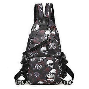 Skeleton print casual chest bag with double straps and headphone jack, adjustable shoulder straps for daily commuting and work travel bags