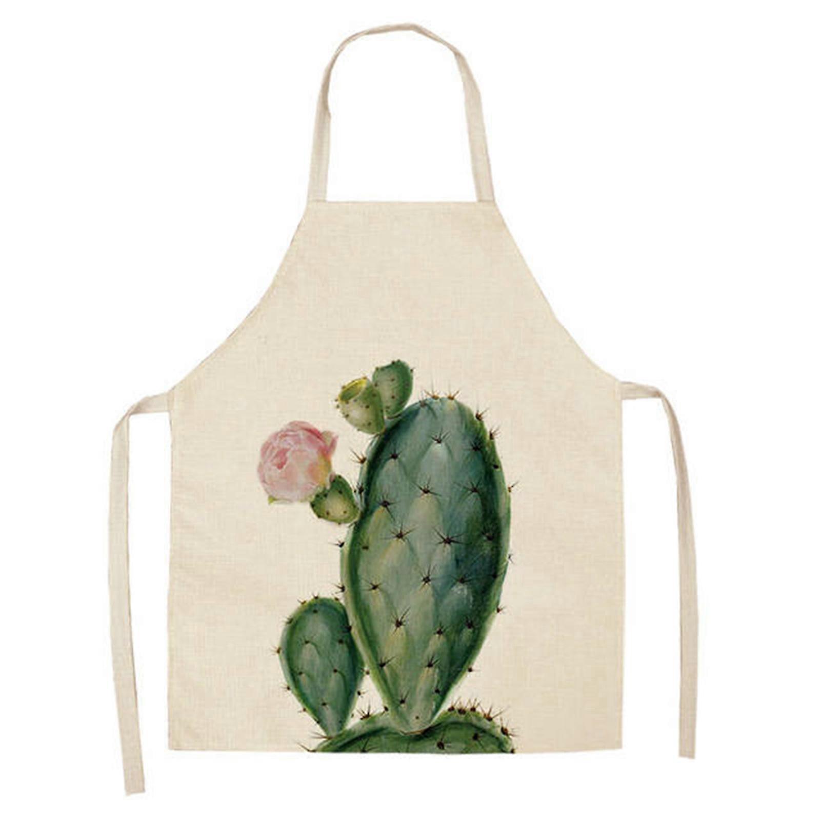 Cooking Bib Soft Texture Large Coverage Flax Tropical Cactus Printed Kitchen Apron Baking Accessories