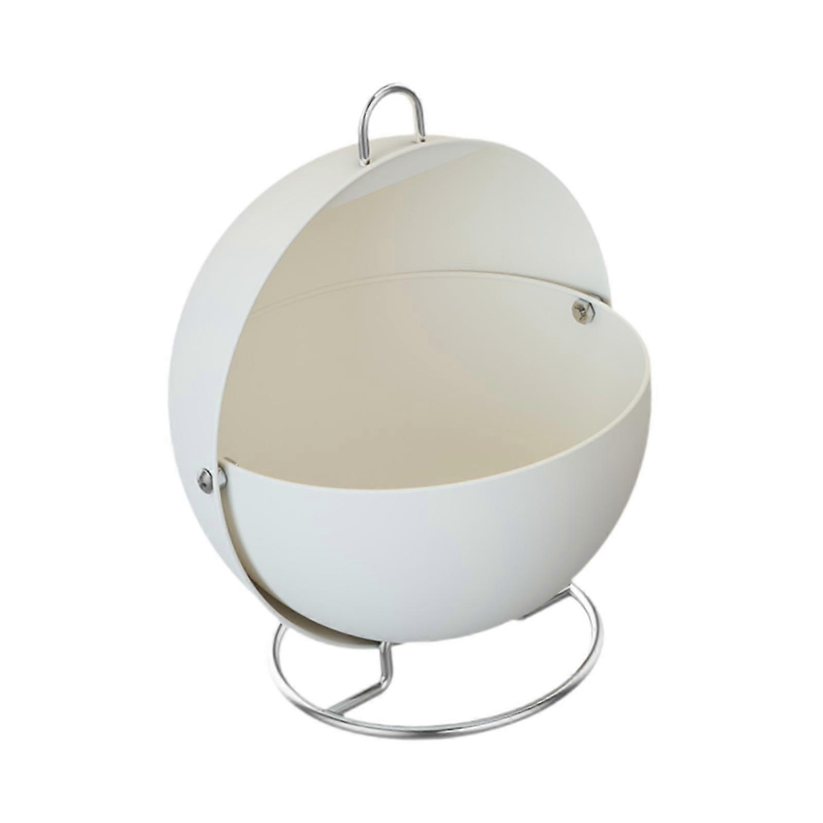 Spherical Storage Bowl with Roll Top Lid Sturdy for Coffee Bar White 25x25cm