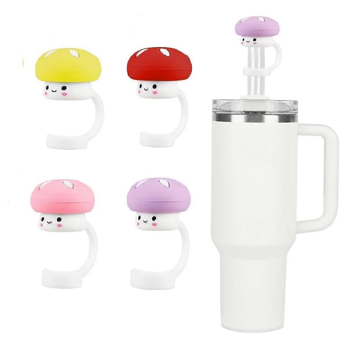 4 Pack Silicone Straw Cover Cap for Cute Mushroom Topper with Handle - Compatible with 30&40 Oz Tum