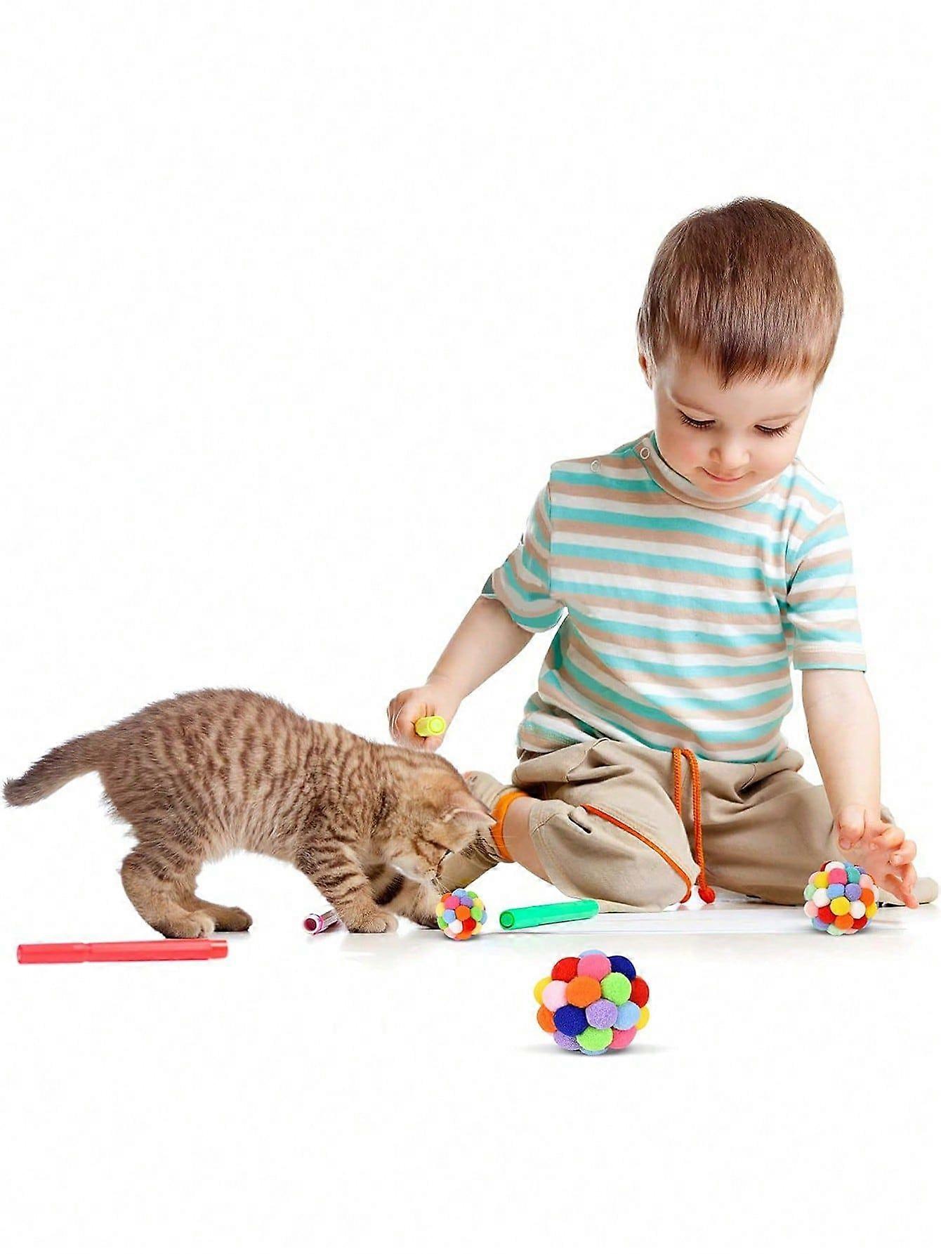 1pc Cat Toy Balls With Bell,Colorful Soft Fuzzy Balls Built-In Bell For Cats, Interactive Playing Chewing Toys For Indoor Cats And Kittens,Cat Pom Pom