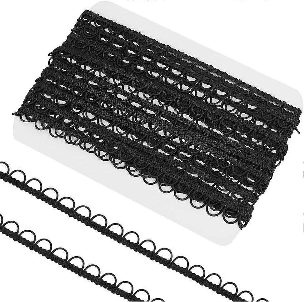 10 Yards Gimp Braid Trim with Elastic Button Loop, Black Braid Trim Sewing Embellishment Trim for Costume Crafts Sewing Gimp Braid Trim Elastic Cord f