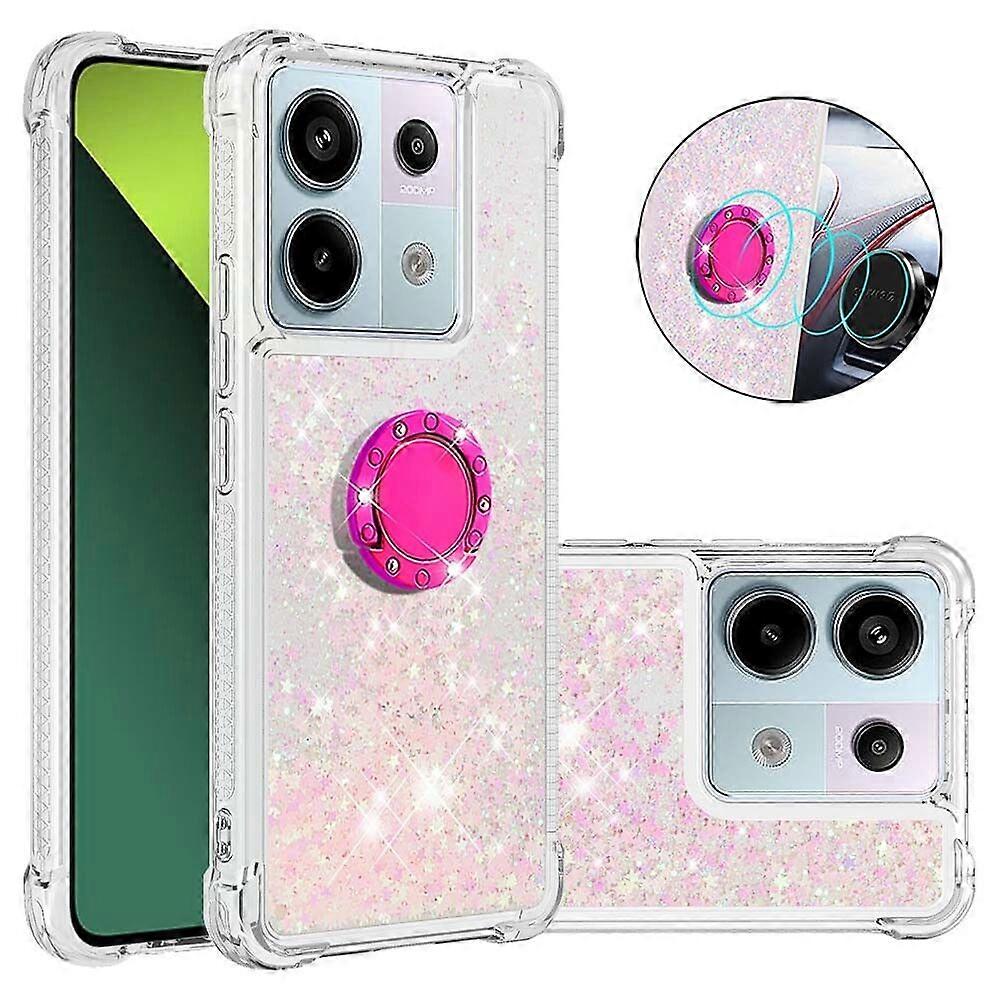 Case for Xiaomi Redmi Note 13 Pro 5G Bling Flowing Liquid Floating Sparkle Glitter Bumper with Rotation Ring Kickstand Compatible with Xiaomi Redmi No
