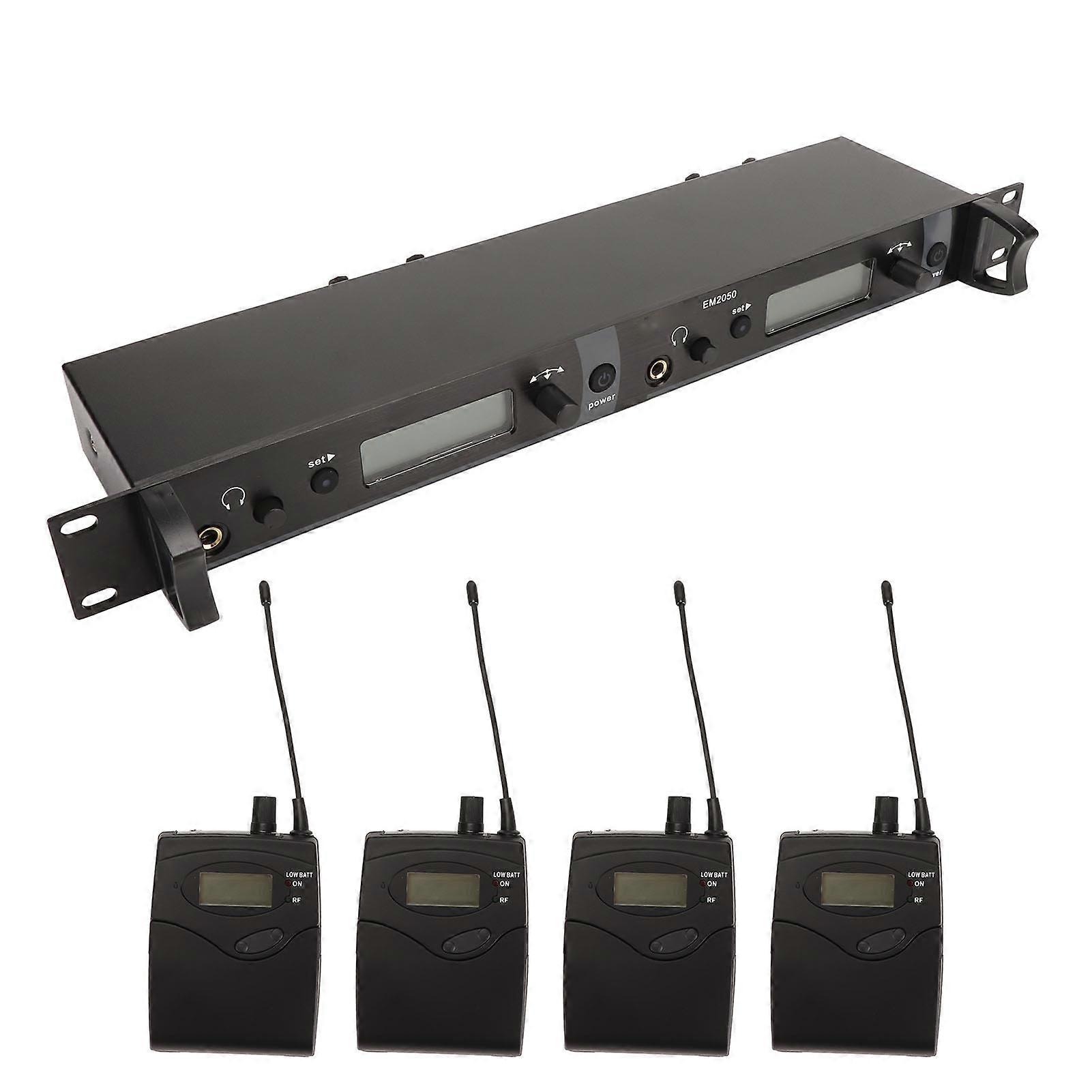 Wireless Earphone Monitor System 2 Channel 4 Bodypacks Whole Metal UHF Stage Monitoring System for Studio 100‑240V UK Plug