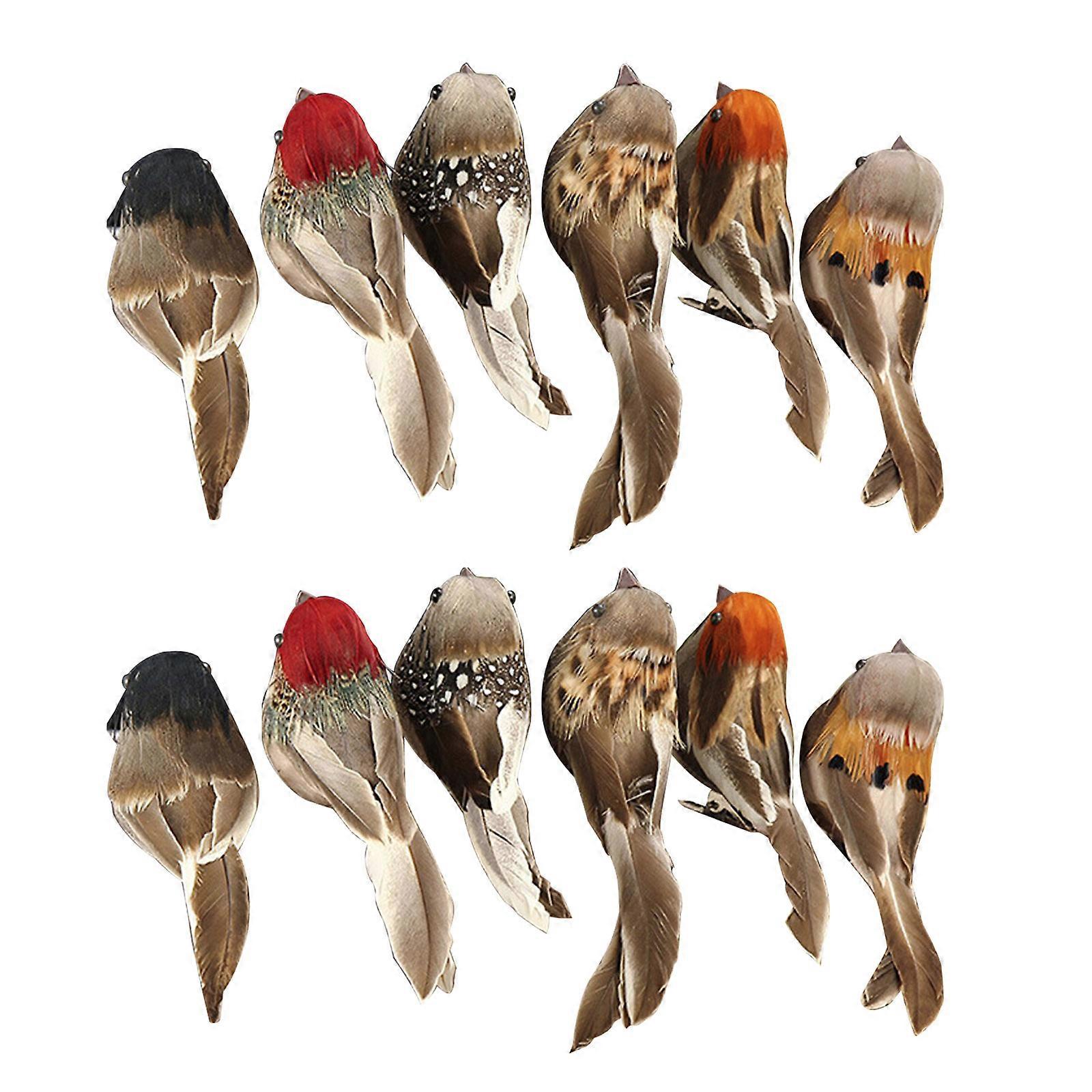 Set of 12 Handcrafted Foam Birds with Real Feathers, Perfect for DIY & Home Decor