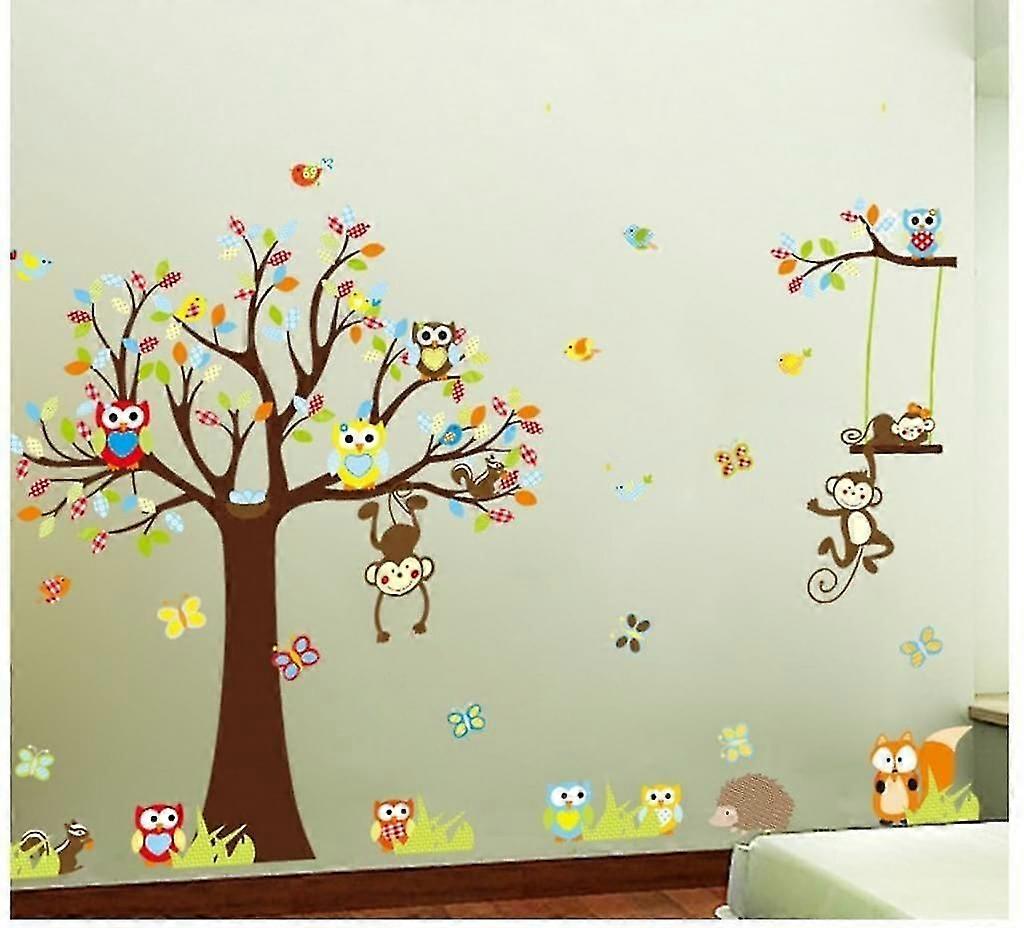 Wall Decal Diy | Living Room Wall Sticker | Owl Monkey Tree Design