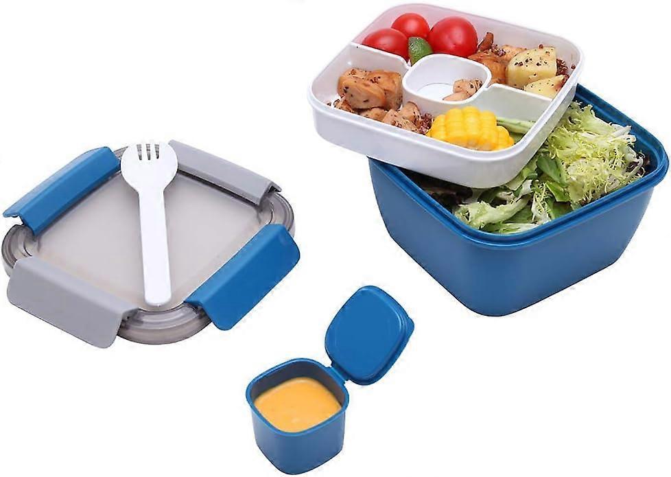 Double-layer Multi-compartment Microwaveable Student Lunch Box- Blue Small 1.1L,