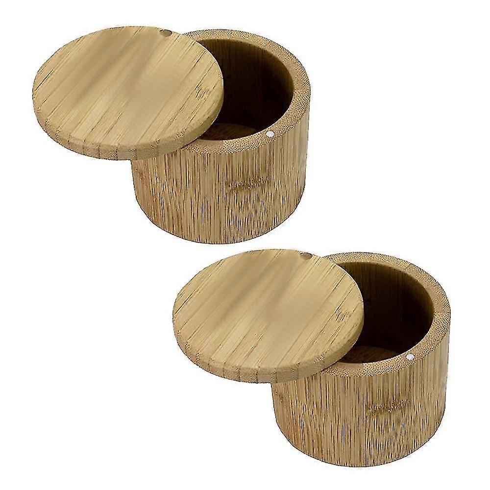 Bamboo Salt Box,salt Holder With Lid, Salt Shaker, Cumin And Pepper Bowl With Magnetic Swivel Lid(2 Pcs)