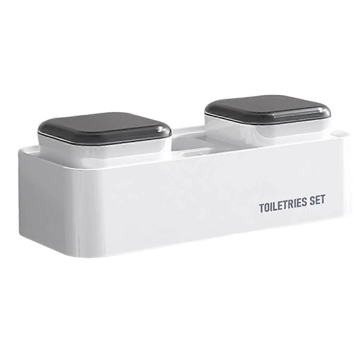 Wall-Mounted Toothbrush Holder Stand with Large Capacity Tray and Dual Cup Holders for Bathroom Organization and Decor