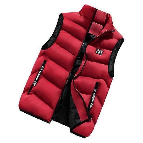 Men Winter Vest Stand Collar Thickened Padded Soft Windproof Warm Neck Protection Solid Color Sleeveless Zipper Closure Strap Decor Pockets Men Down