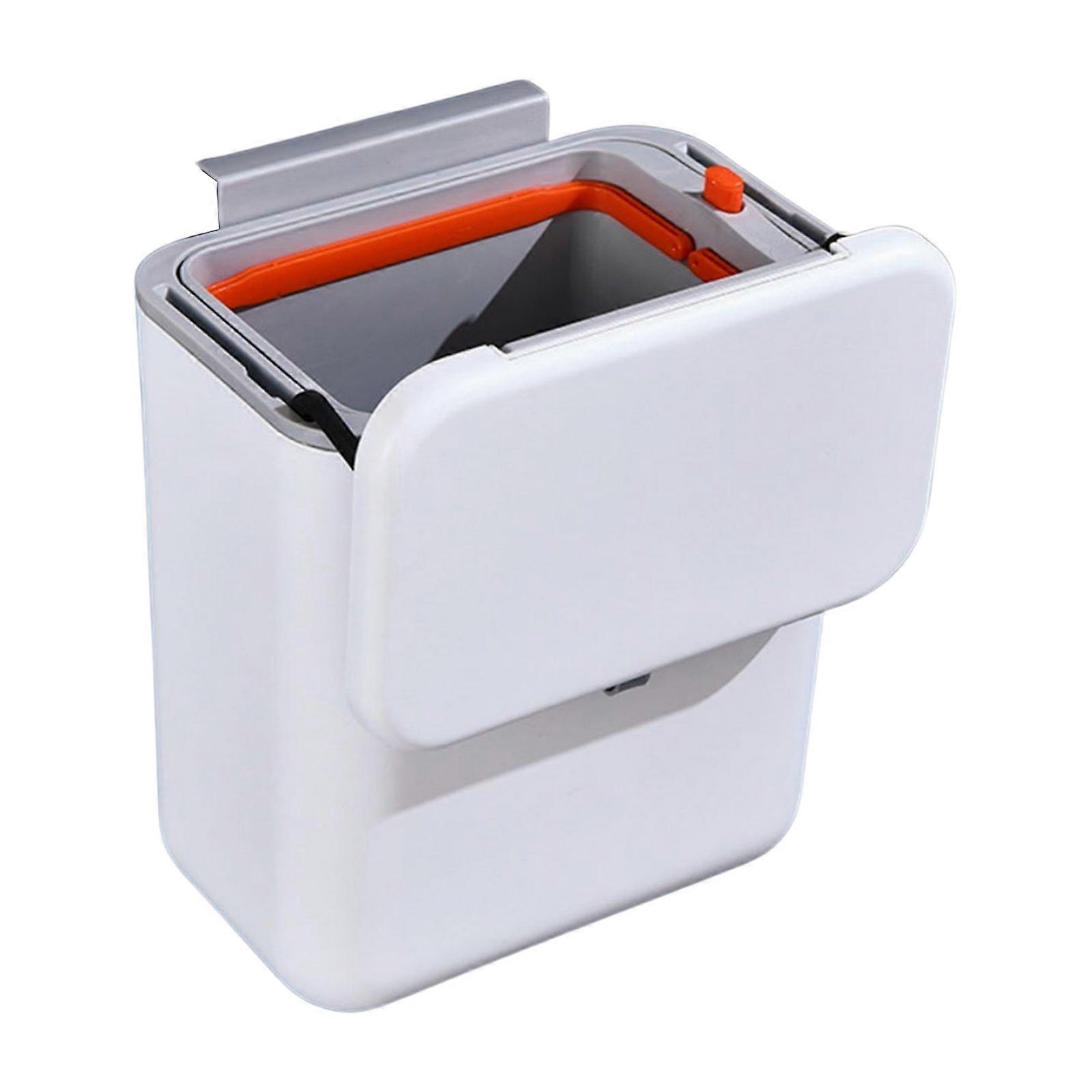 Hanging Kitchen Trash Can with Lid 9L Large Capacity Compost Bin for Under Sink or Countertop White
