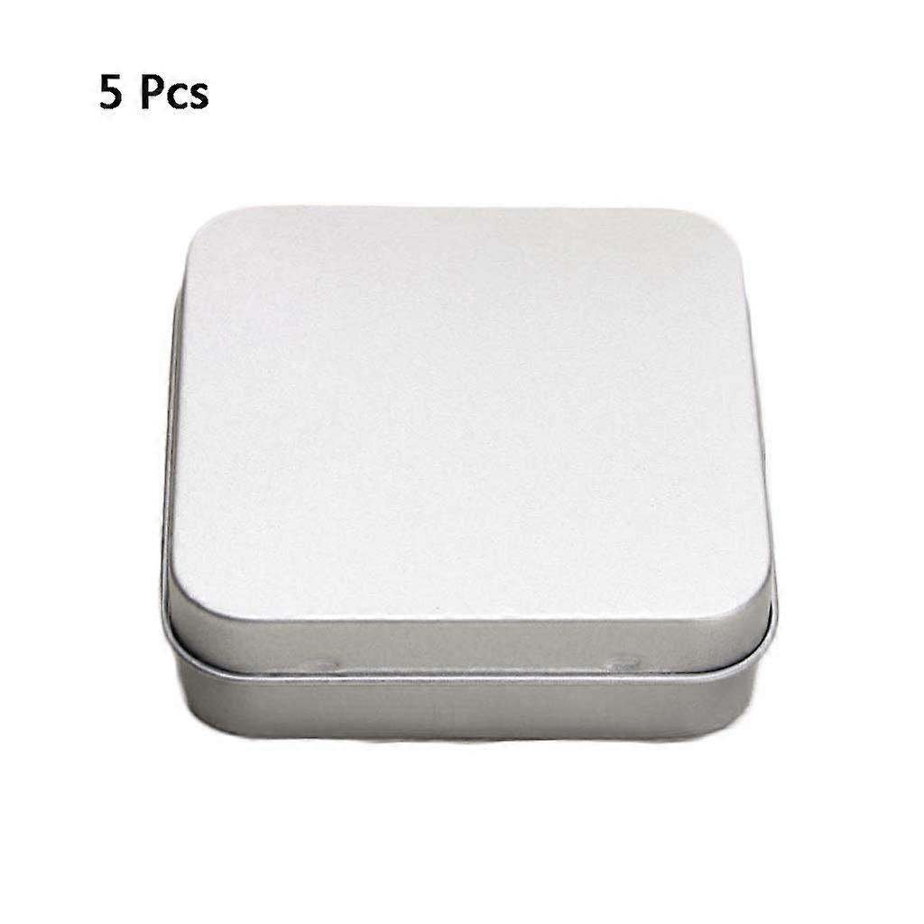 5 Pcs Mini Metal Tins Container Square Hinged Flip Storage Tin Box Small Kit Cas Silver