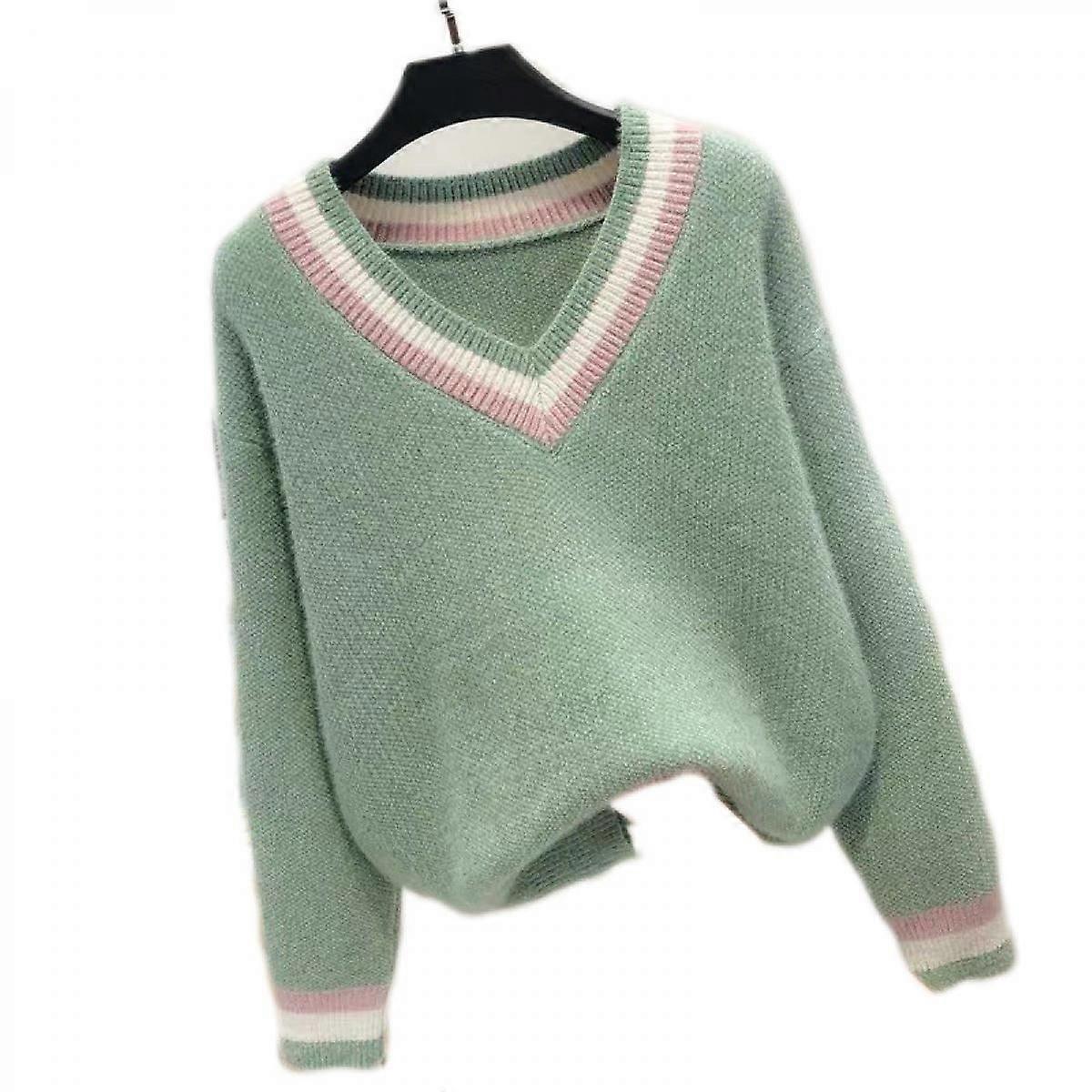 Damen V-Ausschnitt Pullover Strickpullover Pullover Casual Langarm Lose Tops Strickwaren