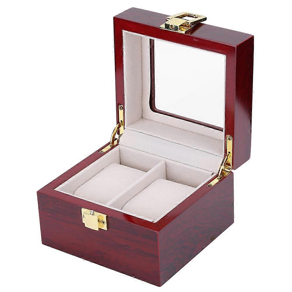 Wooden 2 Grid Watch Display Box with Transparent Window, Red, 12x11x8cm
