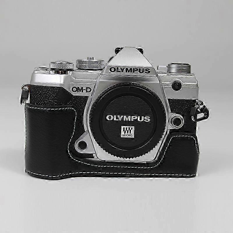 Genuine Leather Half Bottom Camera Protective Case Bag for for Olympus E-M5 Mark III