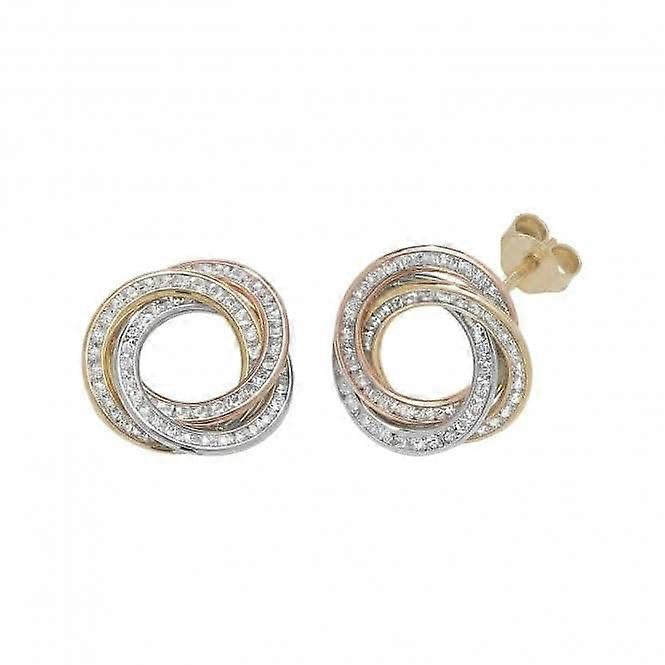 9ct Tricolour Gold Zirconia Stud Earrings ES172