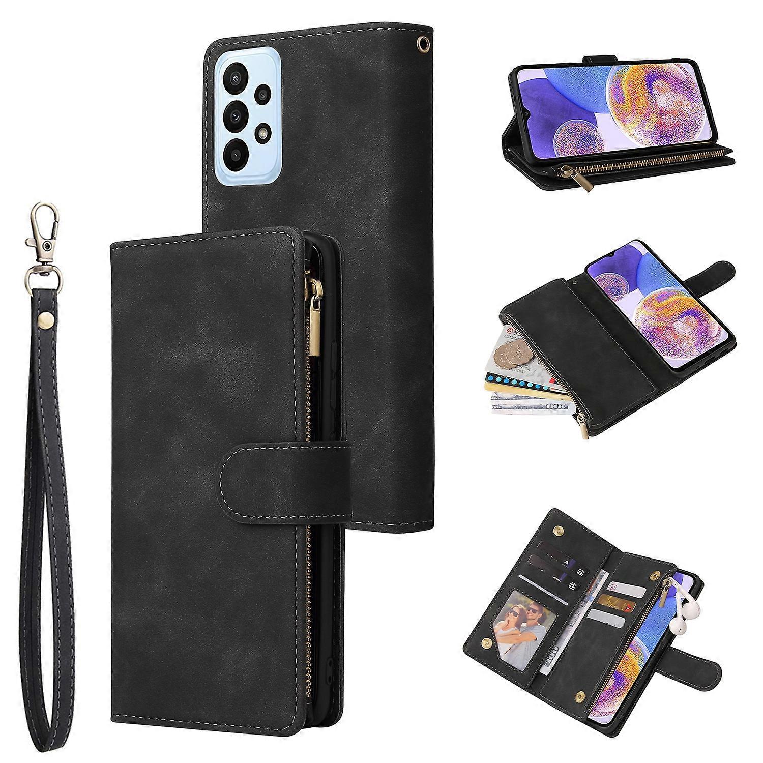 (New) For Samsung Galaxy A23 Multifunctional Frosted Zipper Wallet Leather Phone Case