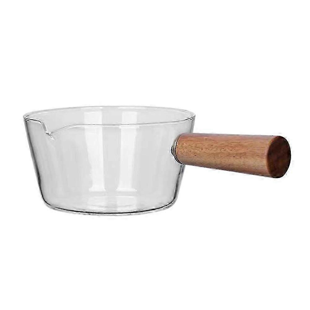 600ml Glass Cooking Pot with Wooden Handle for Heating Milk, Soup & Porridge on Open Fire