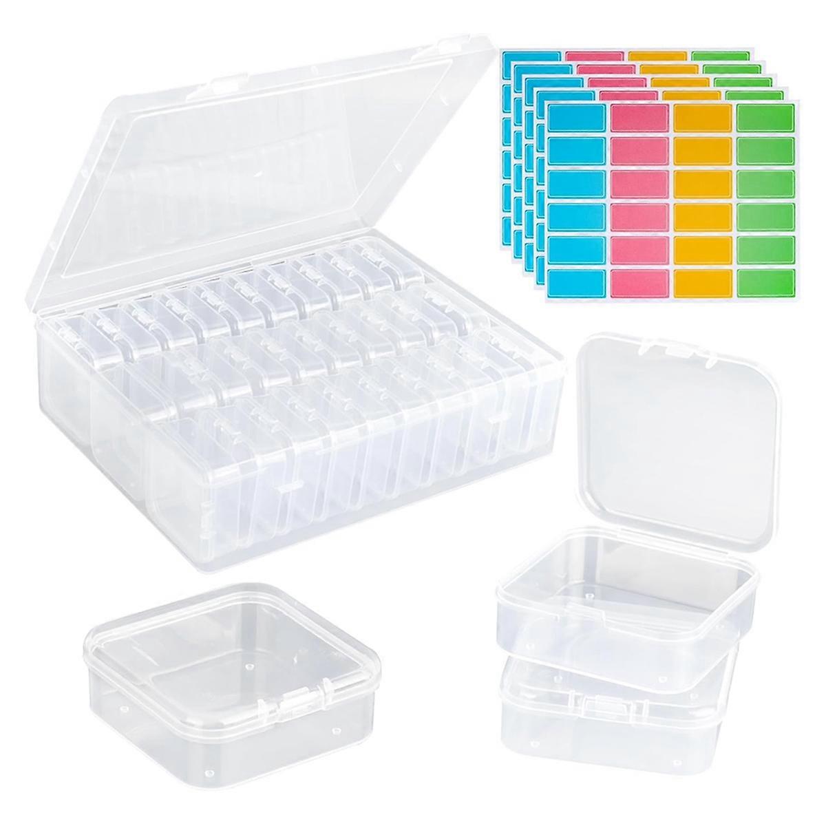 Bead Organizer Box, 30Pcs Small Clear Plastic Bead Storage Containers, 1 Craft Storage Box with Hing