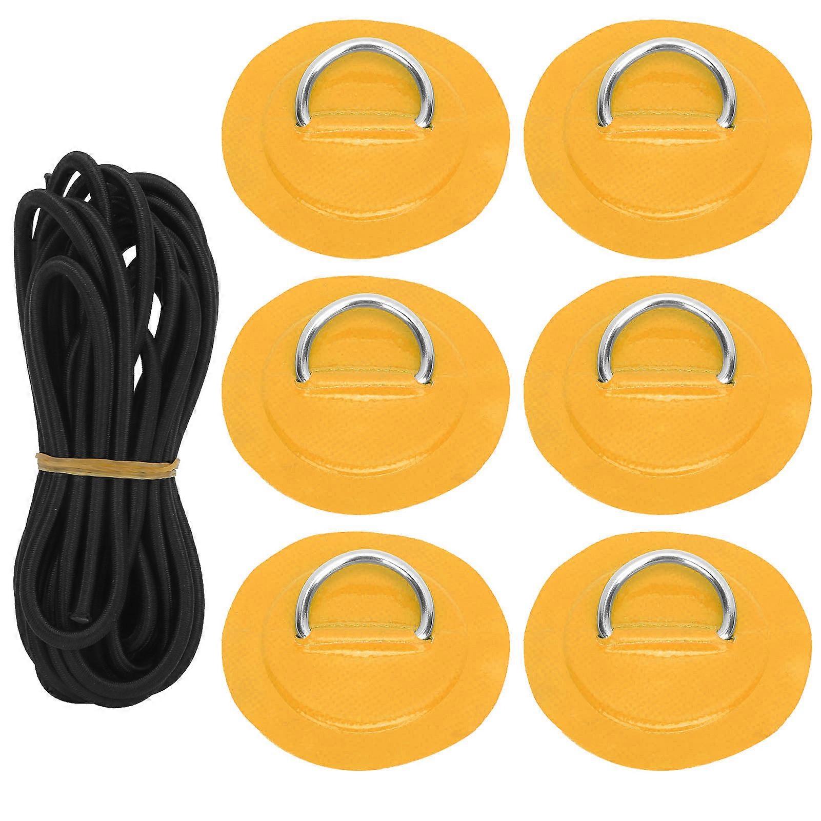 6 Pcs PVC D Ring Patch Elastic Rope Set Stainless Steel D Ring Patch Bungee Cord Set