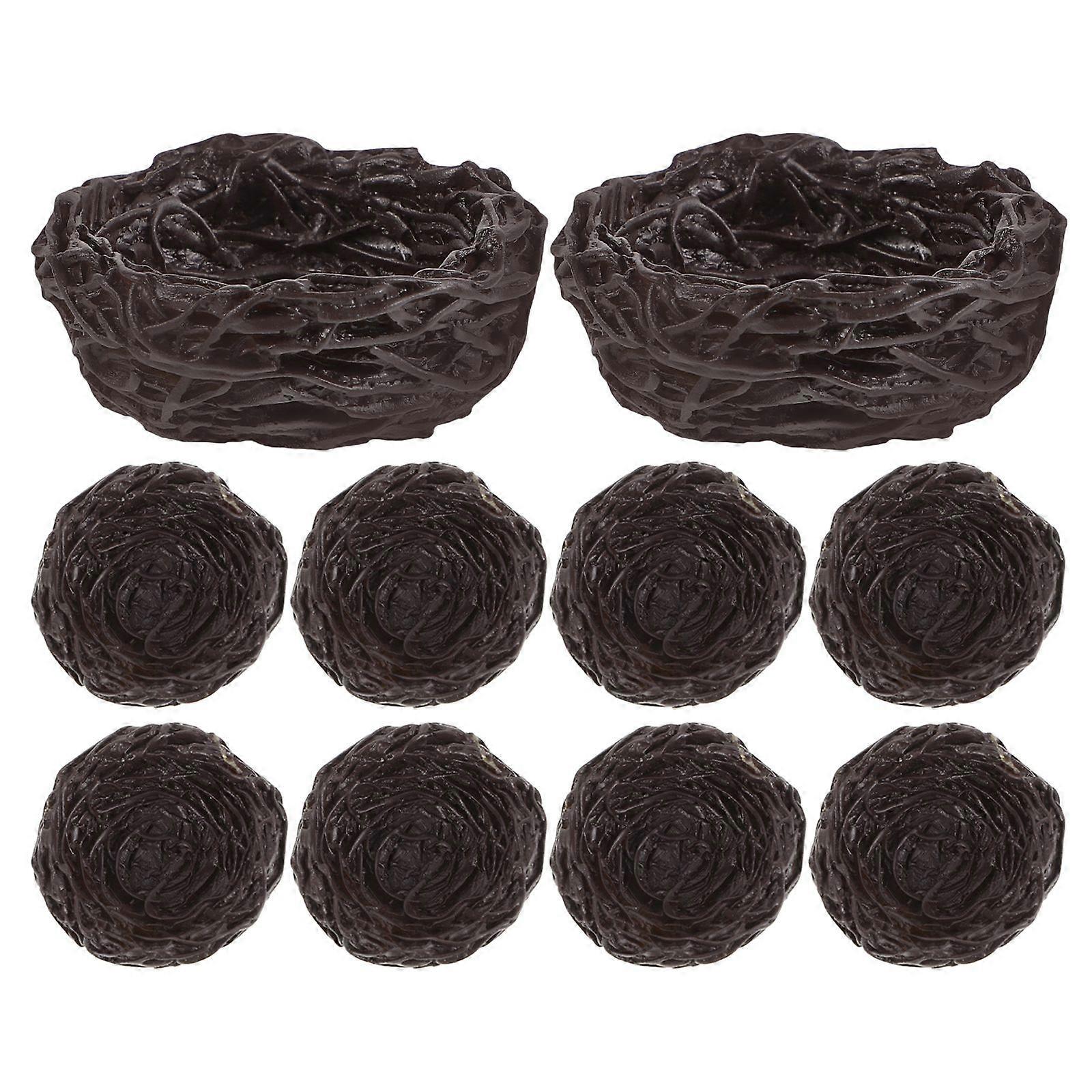 10pcs Mini Resin Bird Nest With Eggs Artificial Birds Simulation Birds Ornaments Handcrafted Faux Bird'S Egg Nest For Home Decor Easter Decorations An
