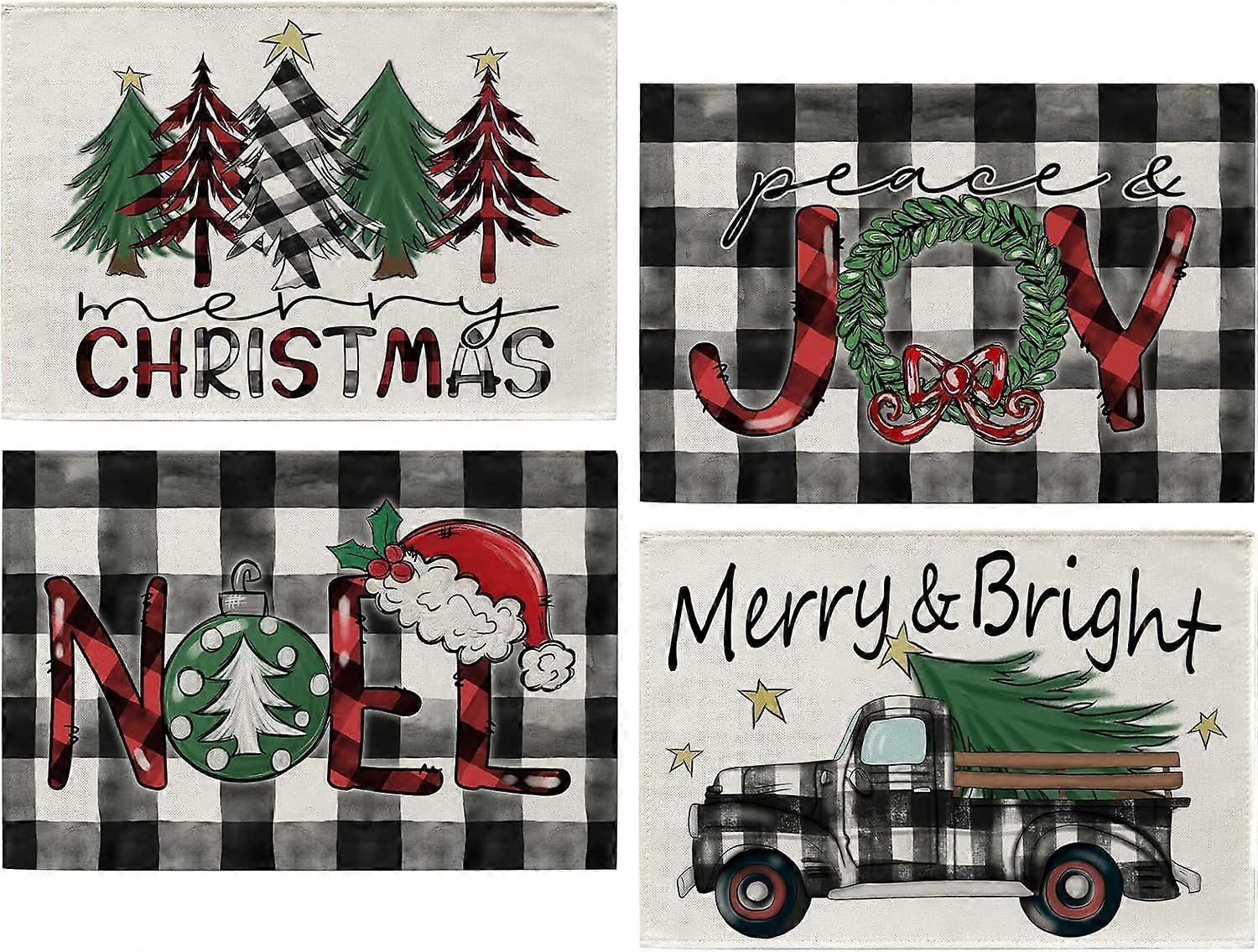 4 Set Glitter Placemats for Christmas Dining Table Decor 12 x 18 Inch Non-Slip Design for Home Kitchen Use