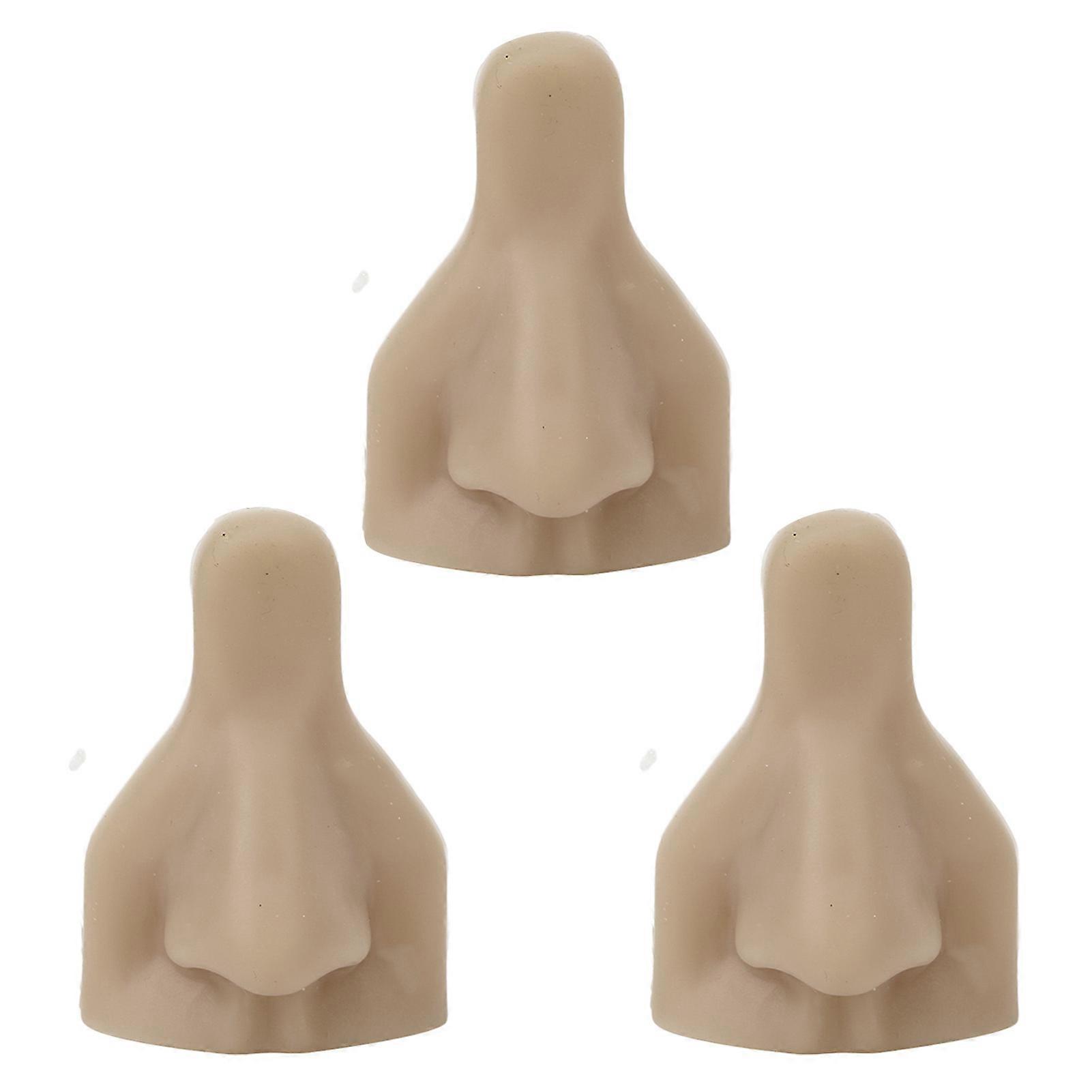 3PCS Silicone Nose Model Soft Flexible Reusable Simulation 3D Silicone Nose Model for Practice Teaching Dark Fleshcolor