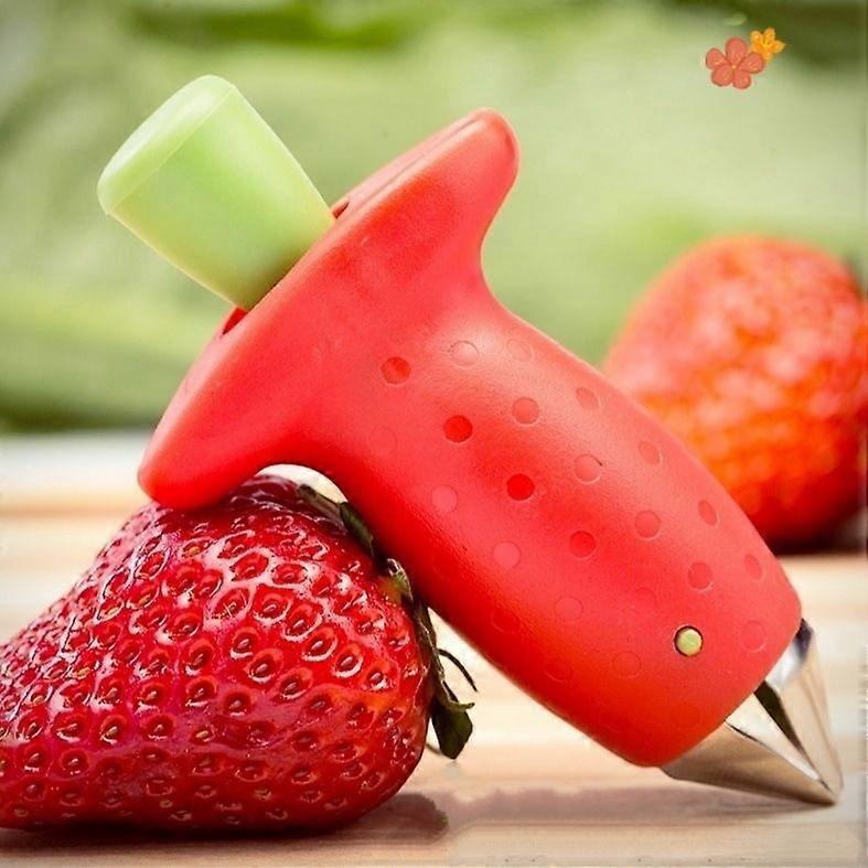 (Red) Strawberry Sheller, Tomato Remover, Stainless Steel, for Kitchen Fruit Processing,