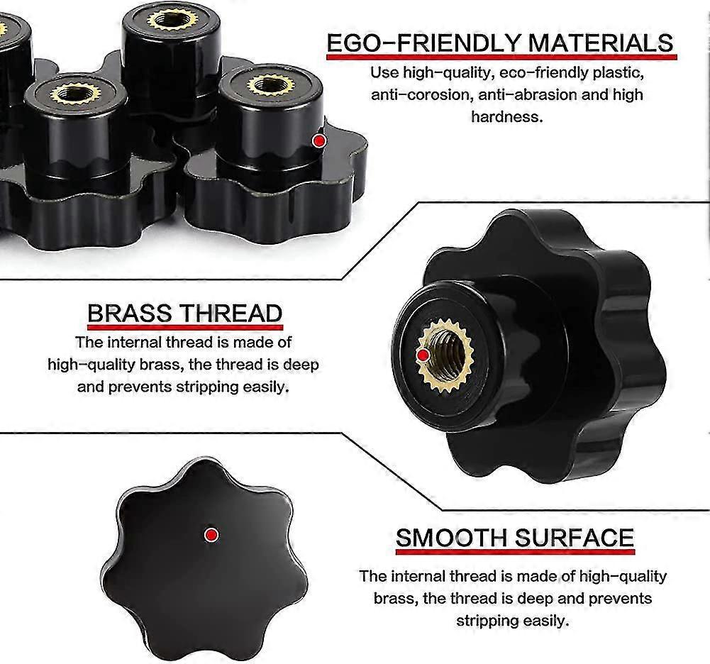 M6 Star Knobs, Female Thread Knurled Knob, Black Plastic Handle Clamp Knobs