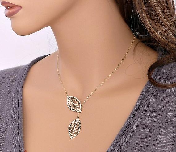 Leaf Forest Style Double Leaf Necklace [gold]