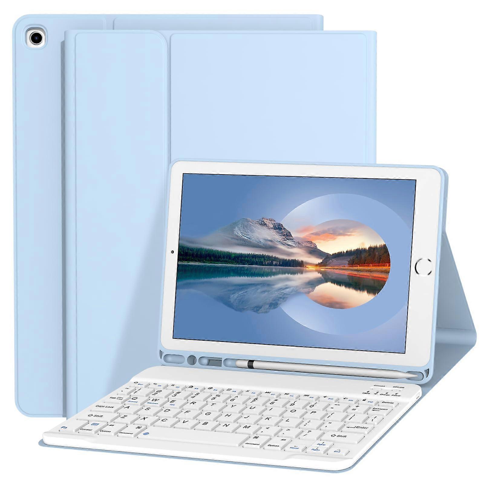 Keyboard Case for iPad 9th/8th/7th Gen 10.2 Inch with Magnetic Detachable Wireless Keyboard and Pencil Holder, Light Blue
