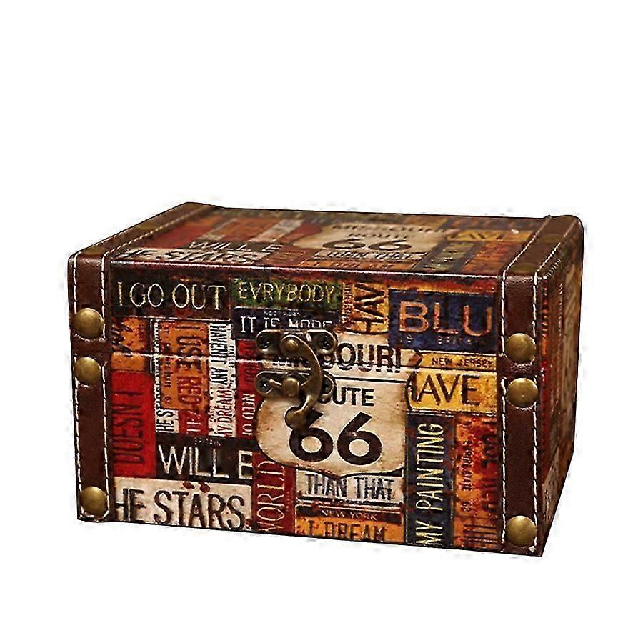 Vintage Wooden Suitcase Storage Box with Lock Retro Desktop Decorative Casket