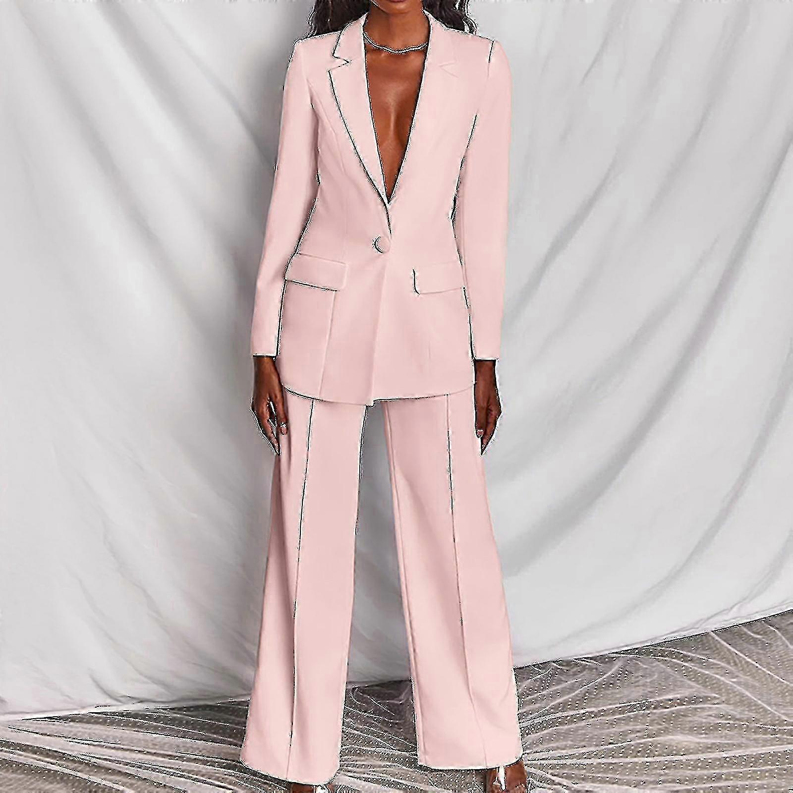 Women's Sophisticated Long Sleeve Suit - Solid Color Business Pants Set