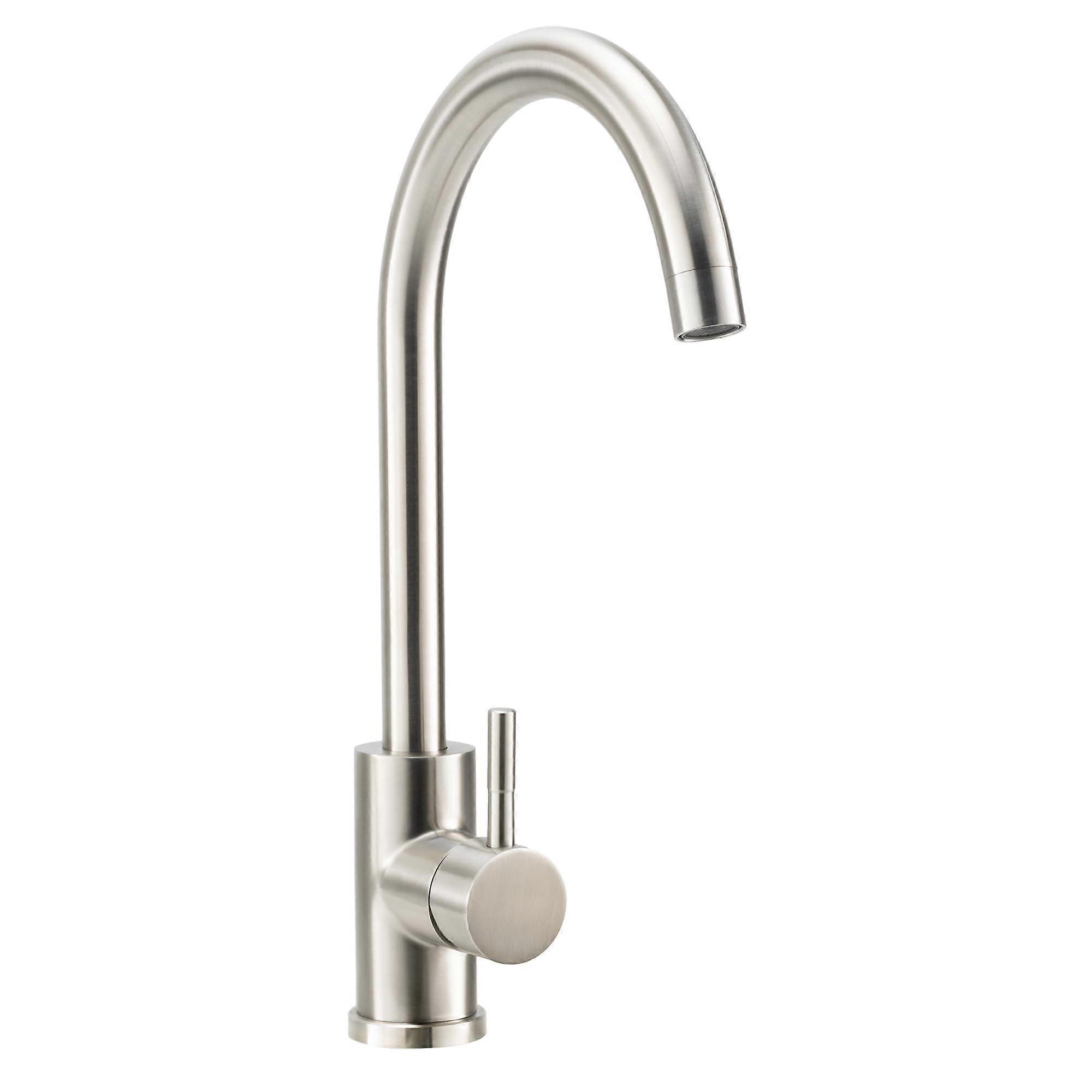 RV Gooseneck Single Handle Kitchen Faucet Brushed Nickel NonSwivel Braided Hoses