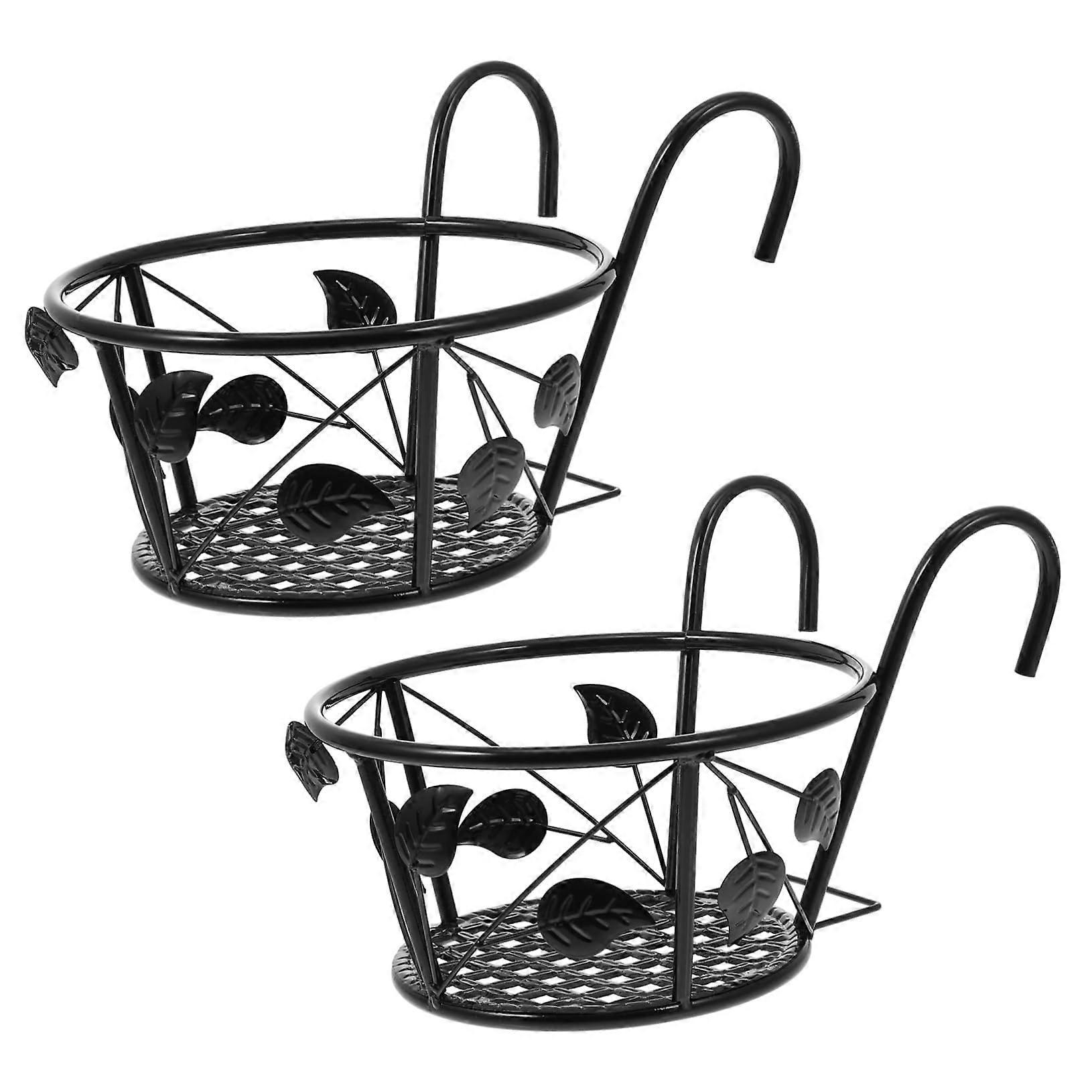 2Pcs Iron Art Hanging Planter Racks Black Plant Baskets for Balcony and Garden