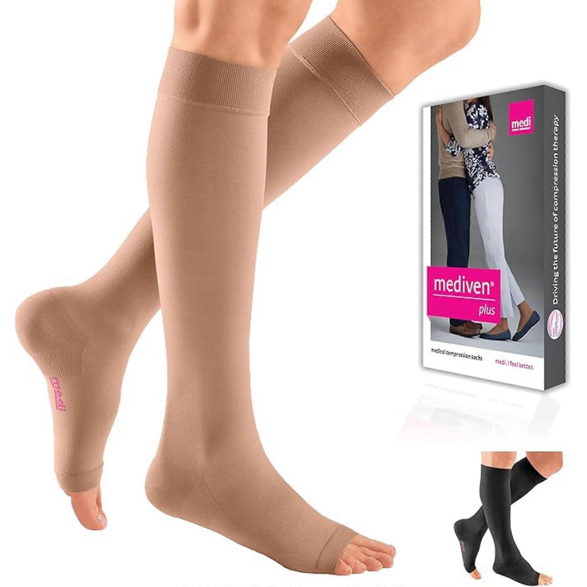 Plus for Men Women, 2030 mmHg Open Toe, Knee High Compression Socks, Extra Wide VI , Beige