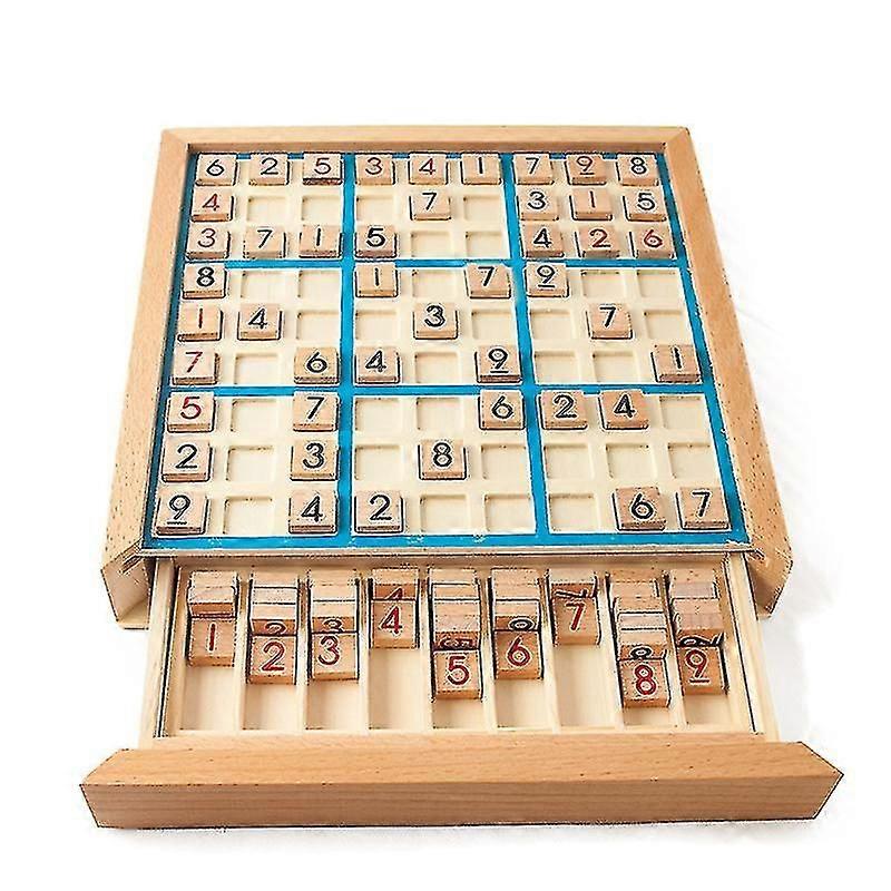 Wooden Sudoku Puzzle Board Wood Sudoku Game Set With Drawer Math Brain Teaser Desktop Toys