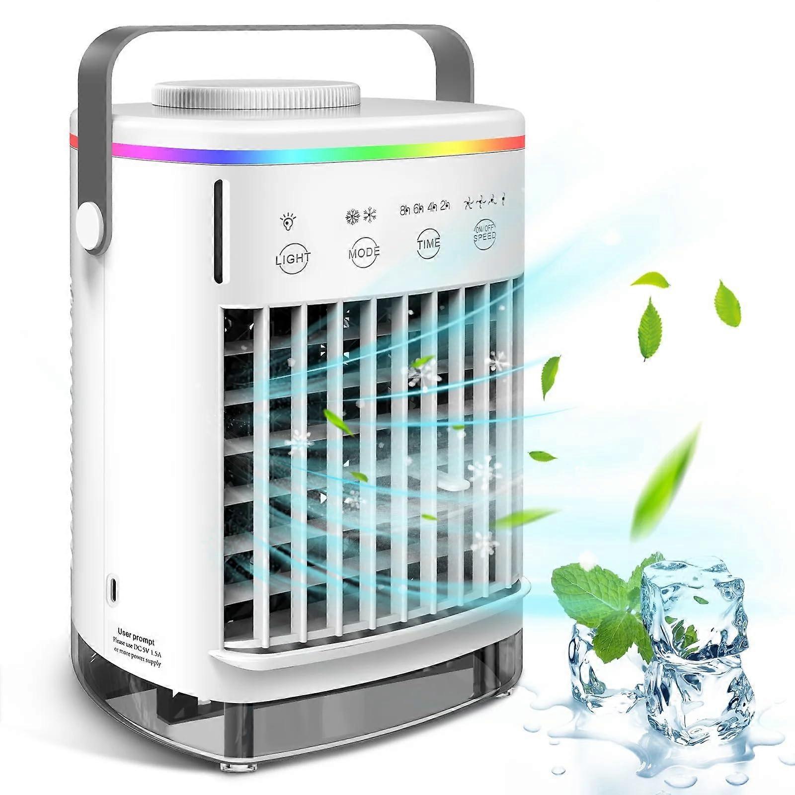 Portable Air Conditioner with 4 Speed Fan, 2 Mist Settings, 700ml Water Tank, Night Light, White Color