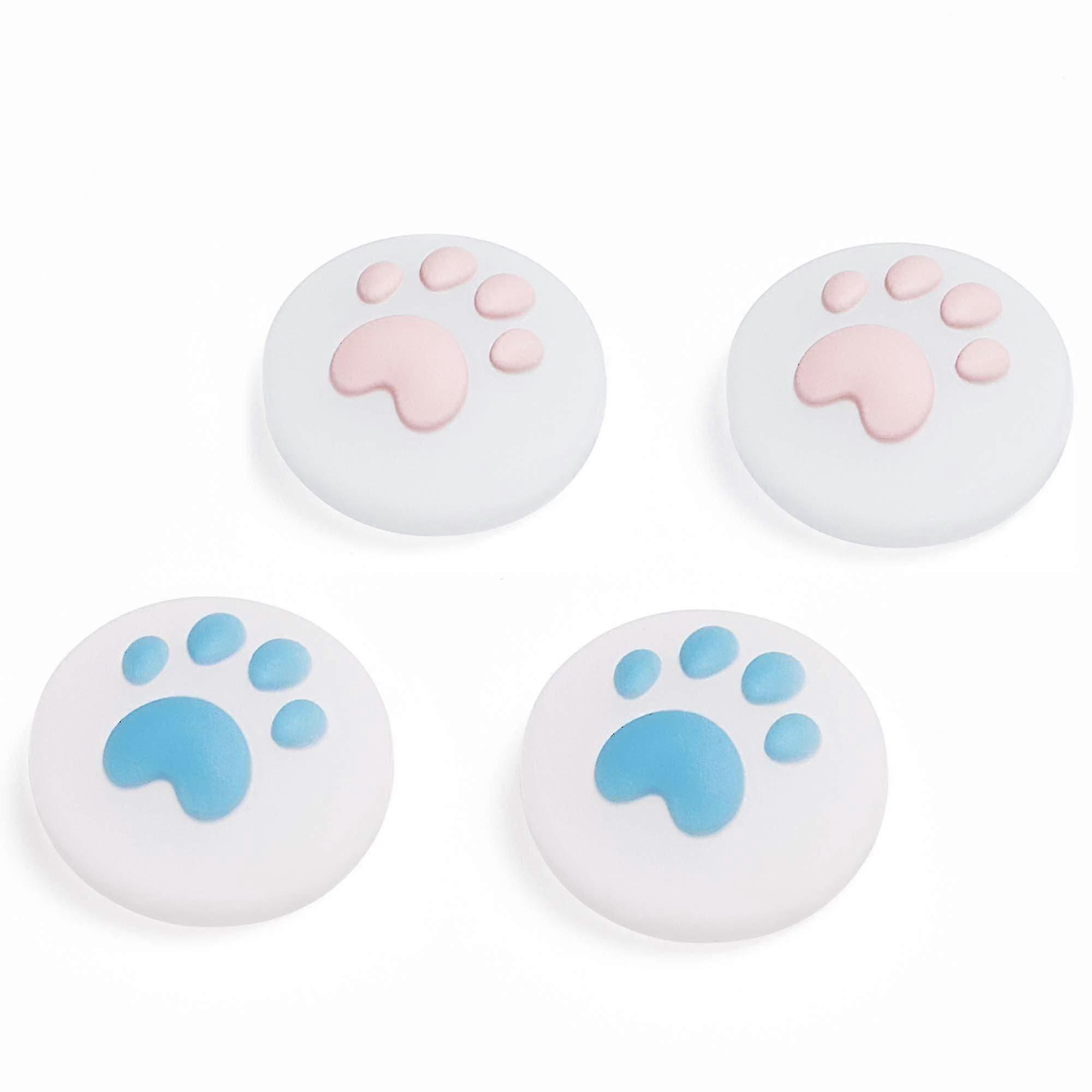 Cute Cat Paw Thumb Grip Caps For Nintendo Switch/oled/lite Soft Silicone Cover For Joy-con Controller 4pcs (pinkblue)