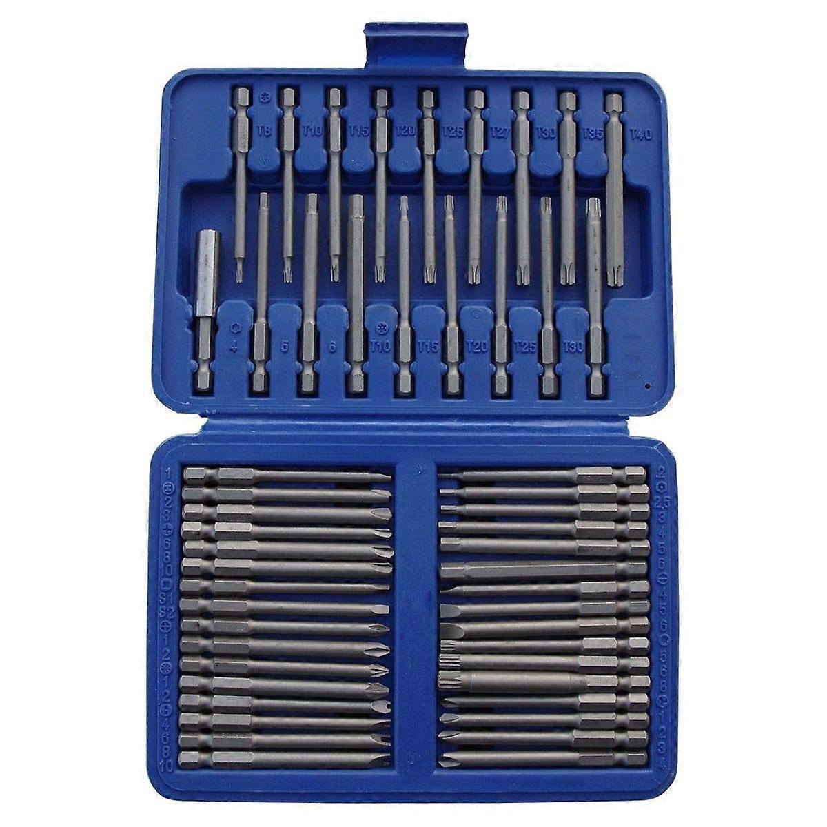 Set of Extra long safety tips, 50 pieces, square and flat, hexagonal groove, clutch torque, multi-size screwdriver tips